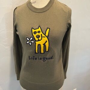 Life Is Good Olive Crewneck Top Size XS